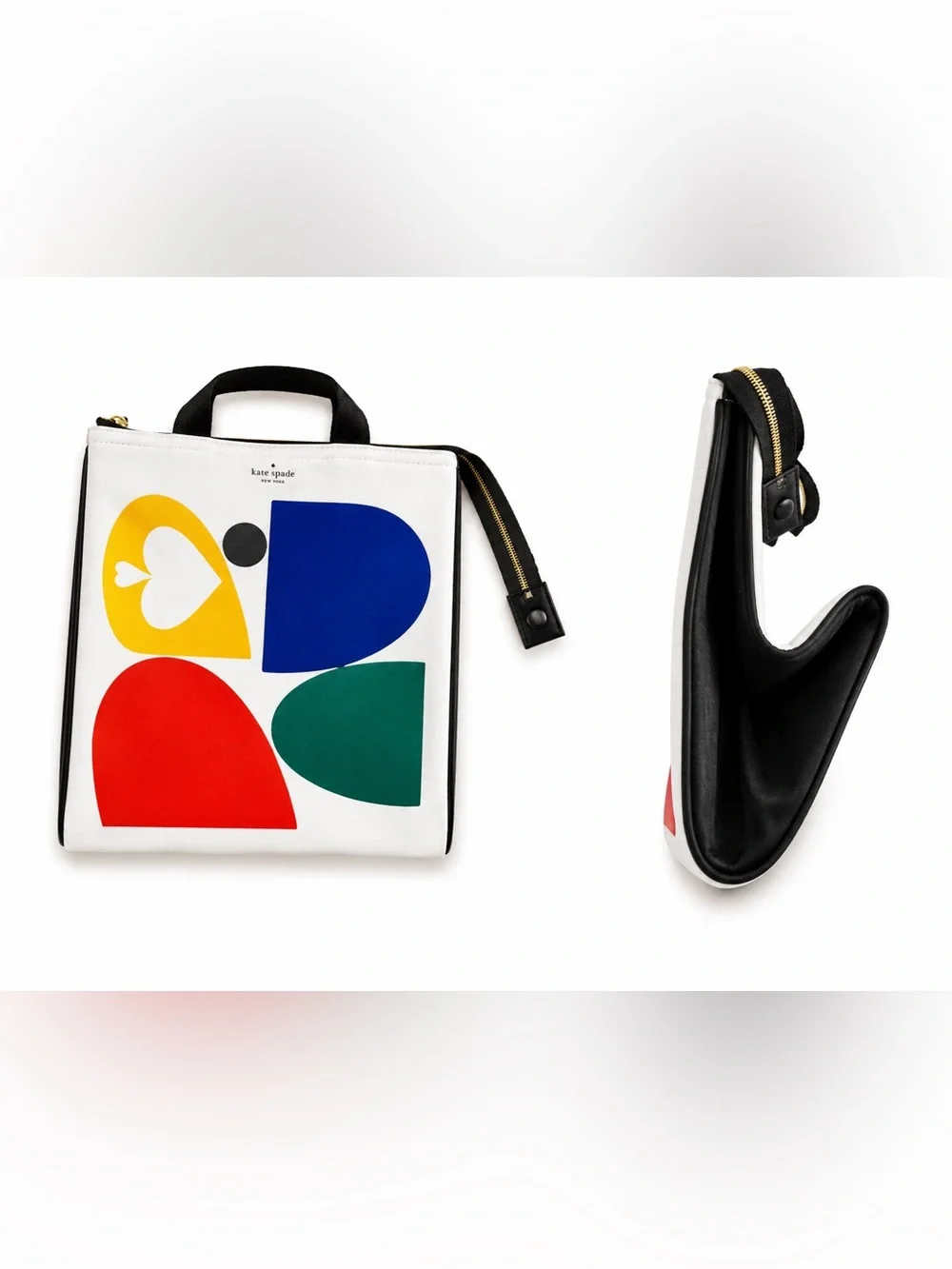 Kate Spade New York Insulated Lunch Tote Colorblock Heart Zip Lunch Bag White